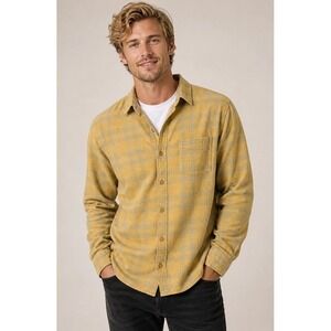 Wildfang Mens Flannel Shirt XL Yellow Gray Plaid Button Down Skater 100% Cotton